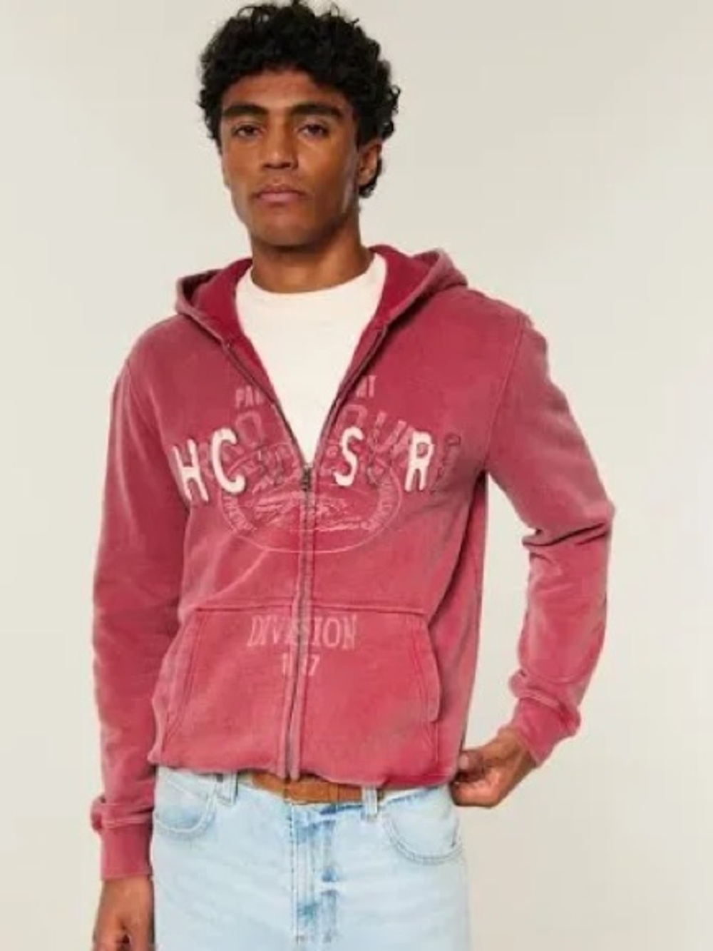 Hollister Vintage Washed Burgundy Zip-Up Hoodie